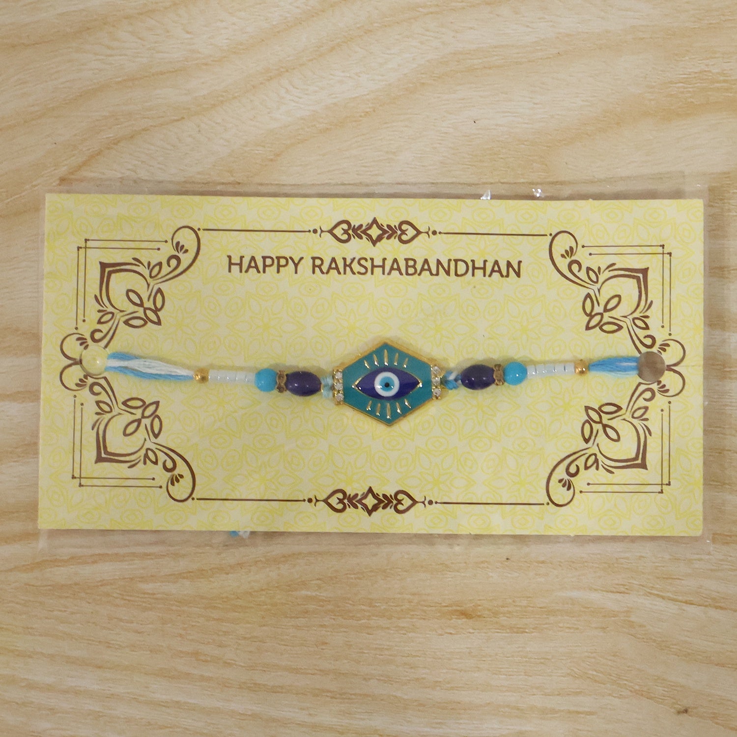Turquoise Evil Eye Hexagon Rakhi for Rakshabandhan Celebration for Bhai - Image 7