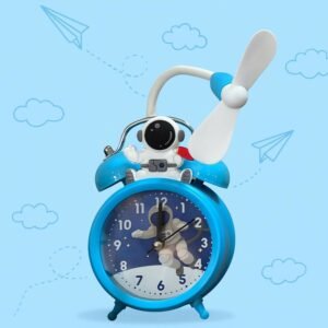 Astronaut Kids Alarm Clock with Cooling Fan | Silent Space Themed Table Clock