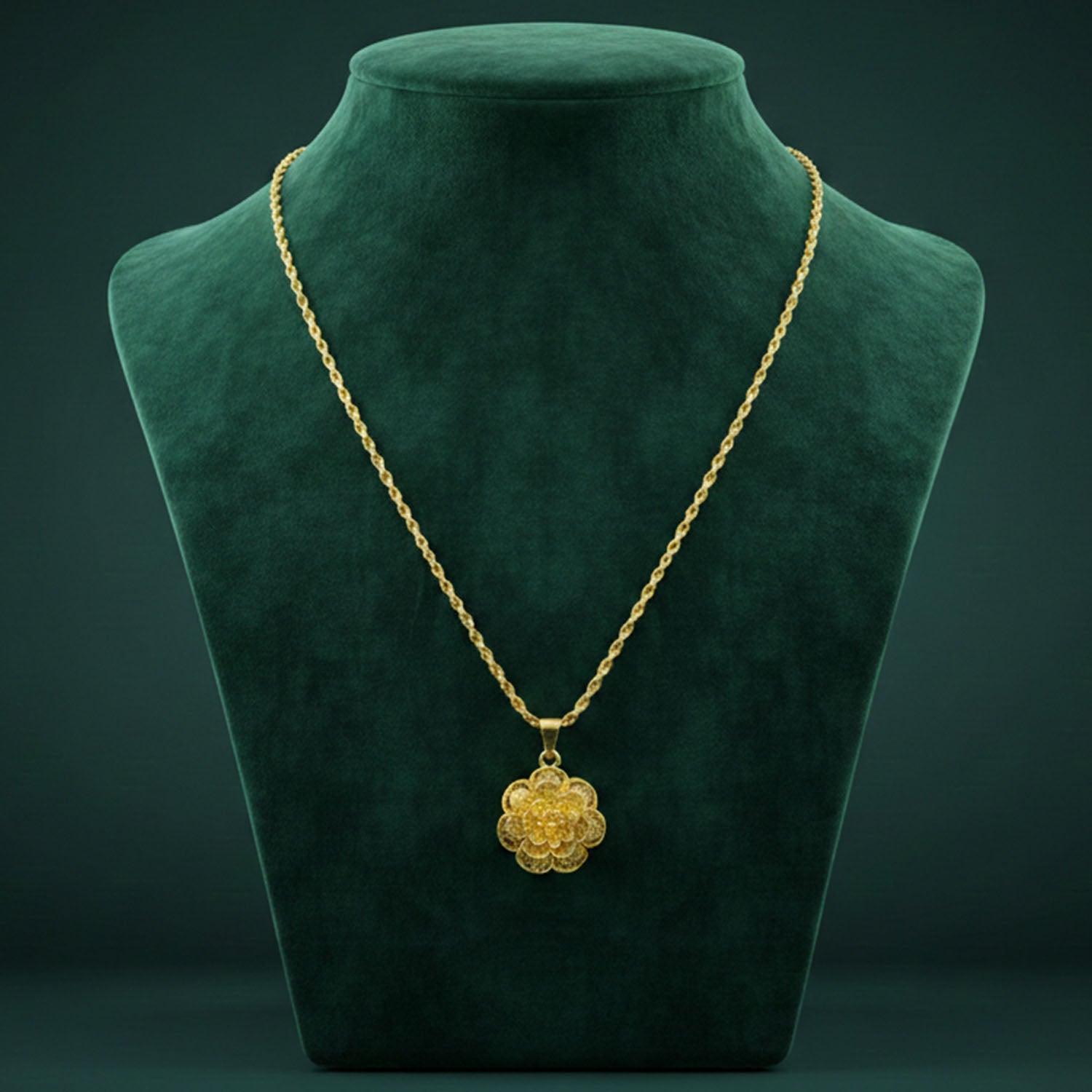 Gold Finish Floral Pendant Necklace – Elegant Traditional Design