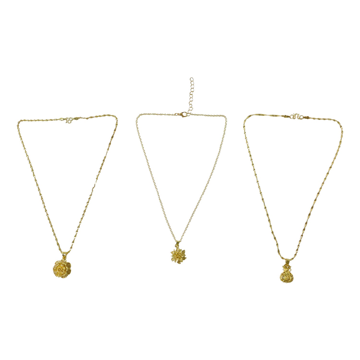 Gold Finish Floral Pendant Necklace – Elegant Traditional Design - Image 3