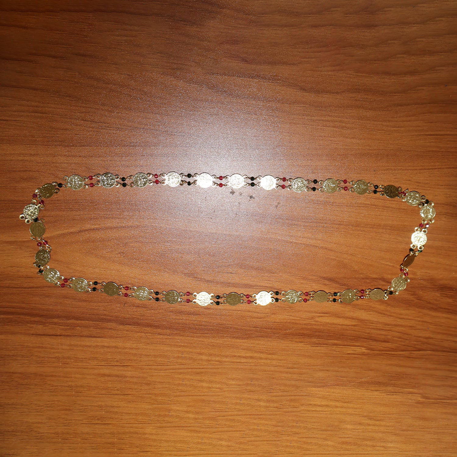 Gold Tone Coin Beaded Necklace – Traditional Ethnic Long Chain - Image 2