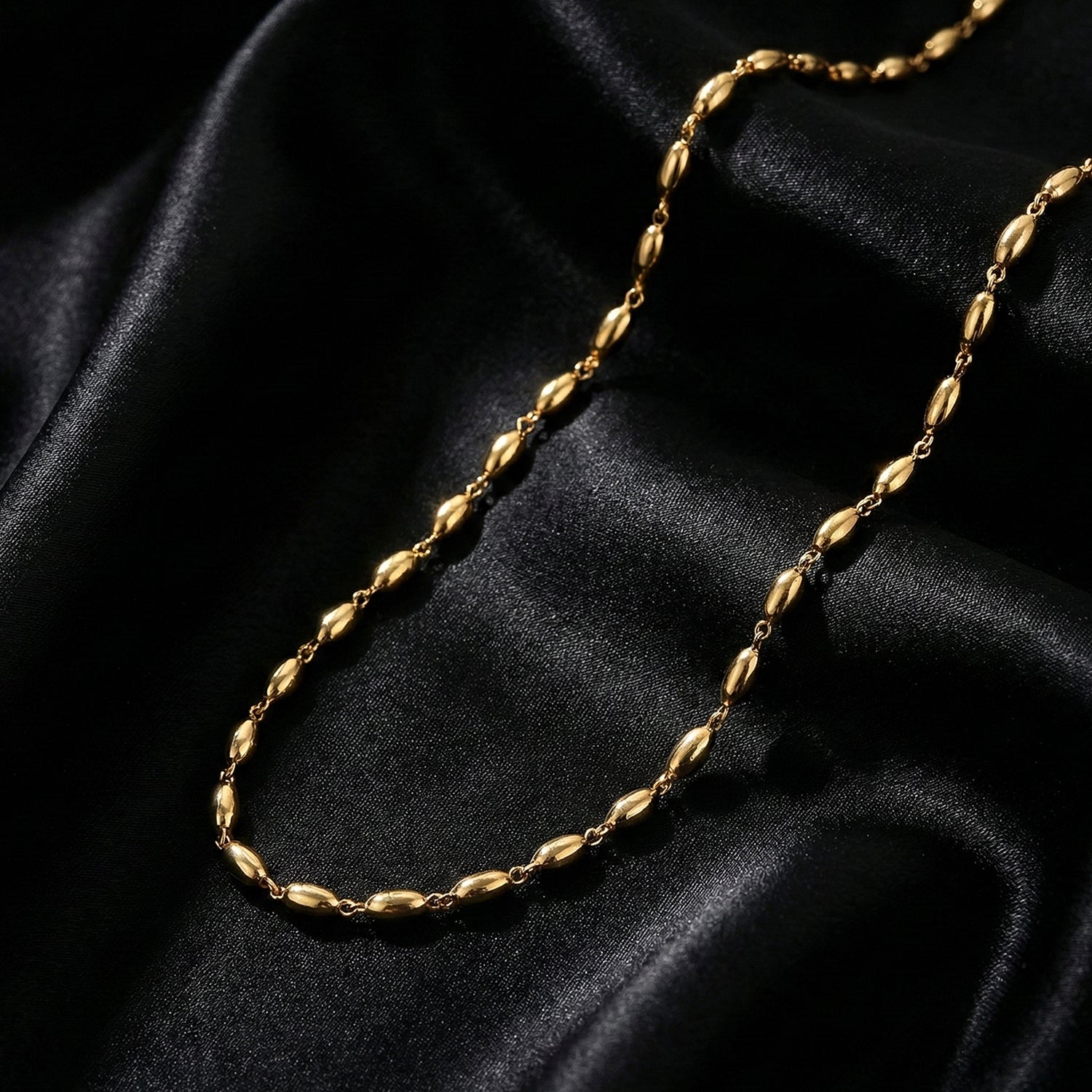 Gold Tone Oval Bead Necklace Chain – Elegant Minimal Style for Women - Image 3