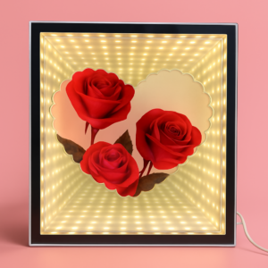 LED Rose Infinity Mirror Light Box – Romantic Heart-Shaped 3D Illusion Lamp