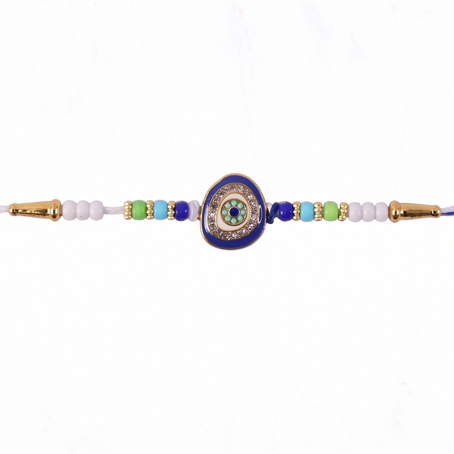 Evil Eye Round Kundan Diamond Rakhi – Traditional Raksha Bandhan Gift - Image 5