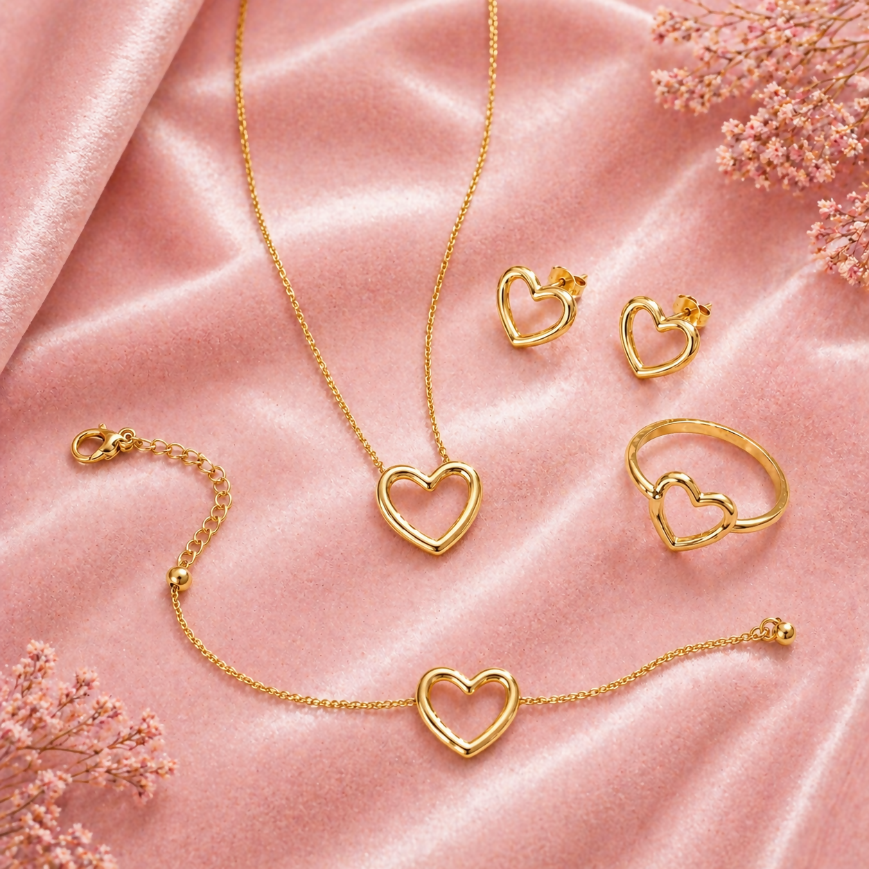Women’s Waterproof Gold Heart Jewellery Set – Elegant & Trendy - Image 3