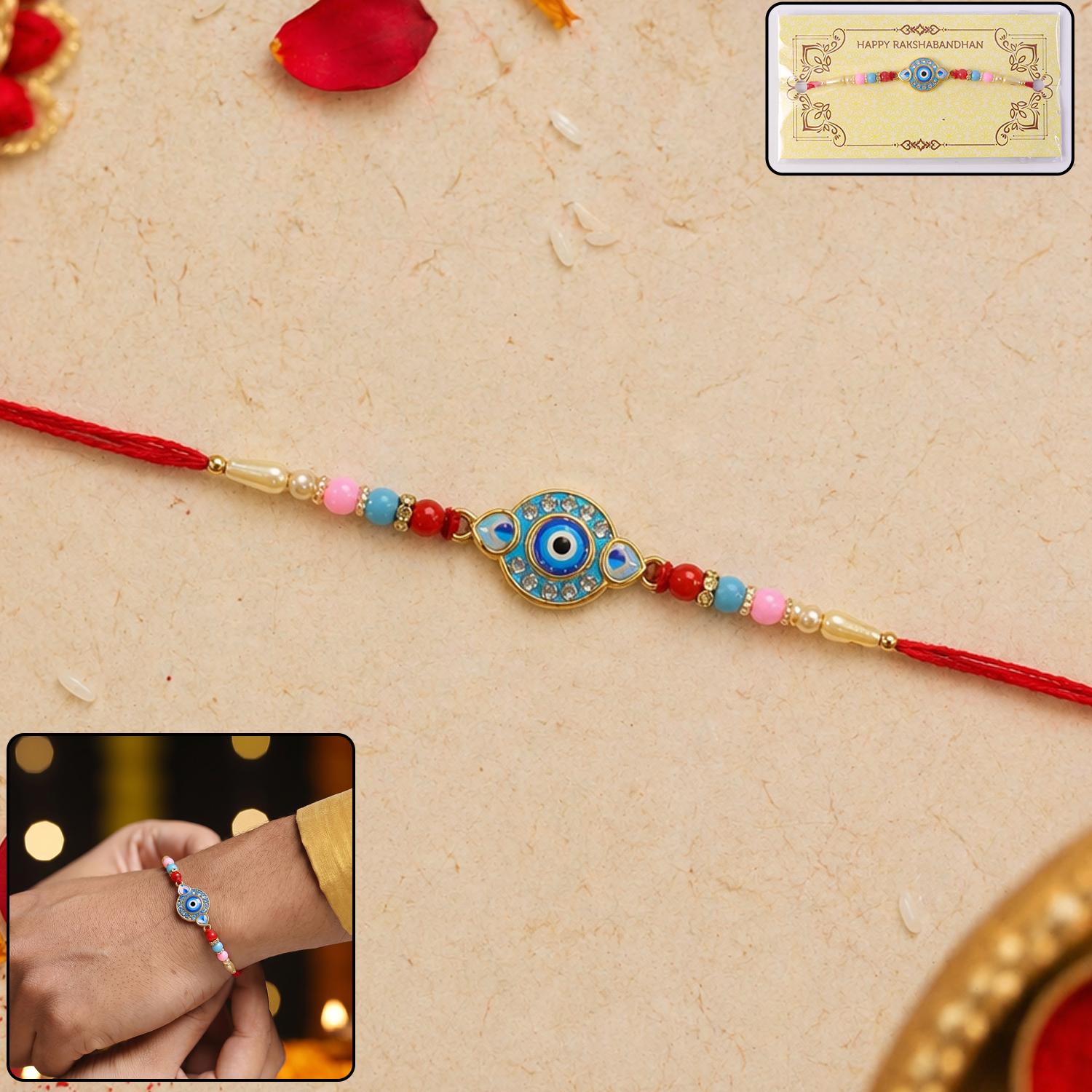 Evil Eye Decorative Beads Rakhi for Rakshabandhan – Bhai Special - Image 2