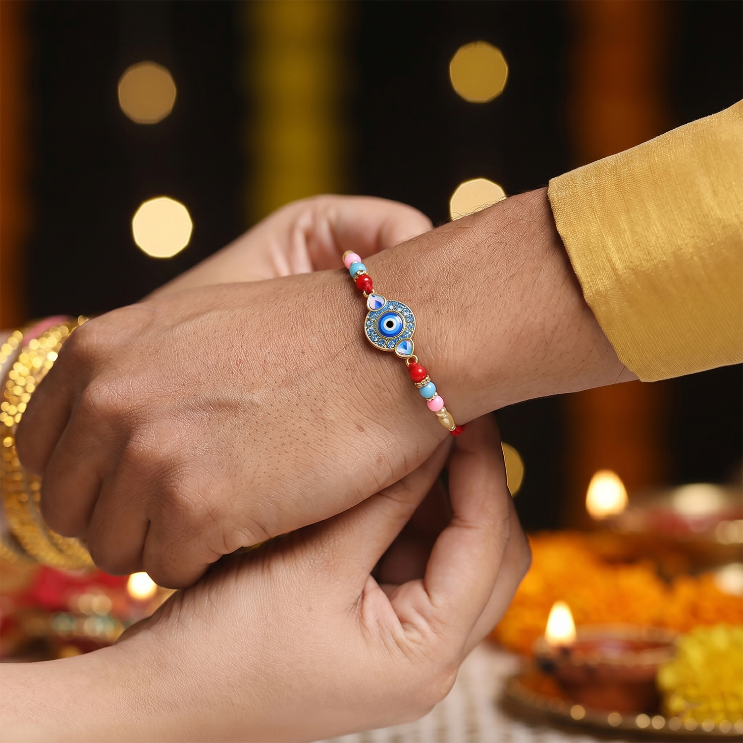 Evil Eye Decorative Beads Rakhi for Rakshabandhan – Bhai Special - Image 4