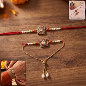 Traditional Square Pearl Beads Designer Rakhi for Brother on Rakshabandhan