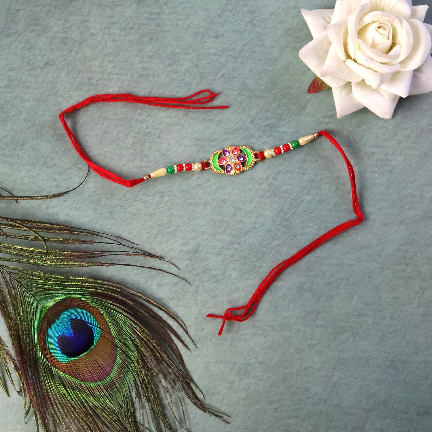 Premium Multicolor Stone Studded Rakhi for Bhai – Happy Rakshabandhan - Image 4
