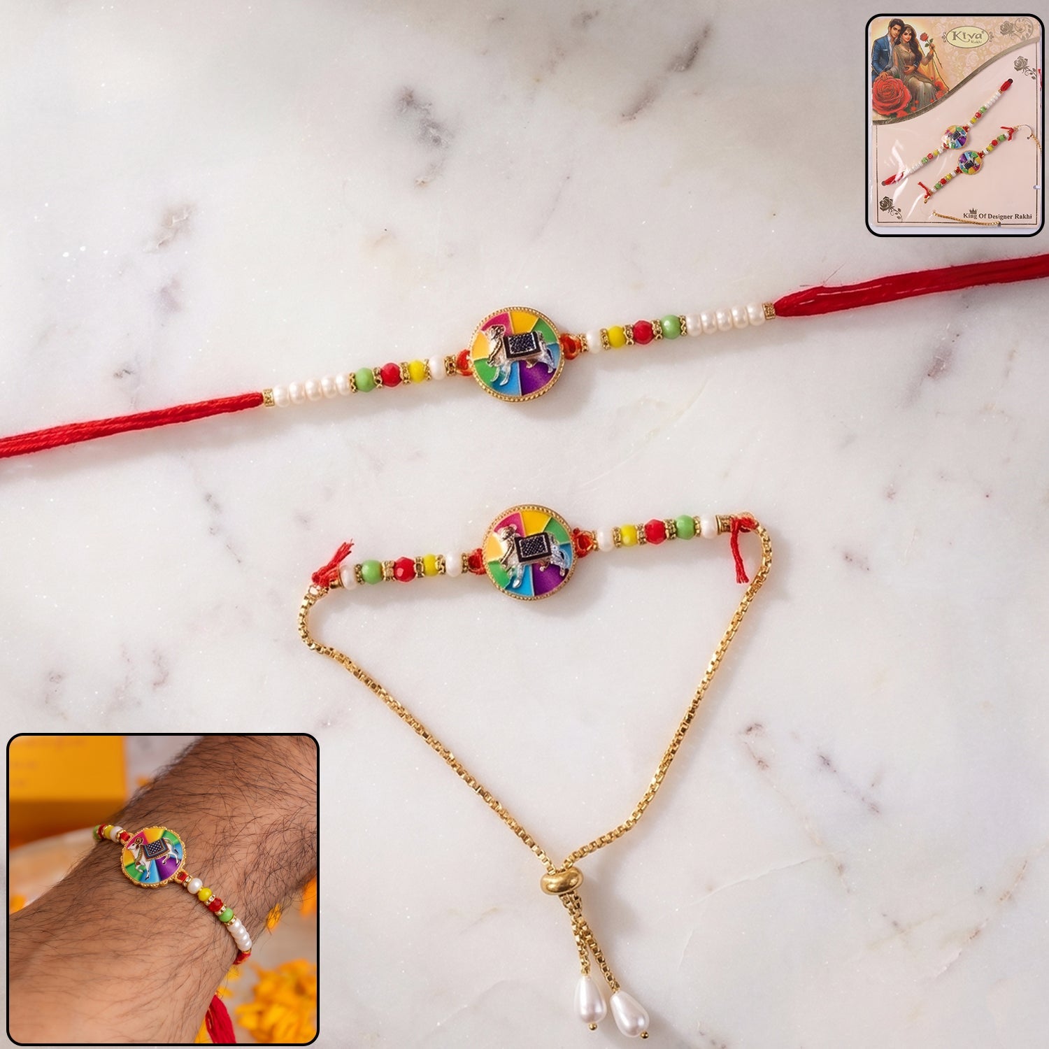 Traditional Cow Motif Colorful Beads Rakhi for Brother – Rakshabandhan Special