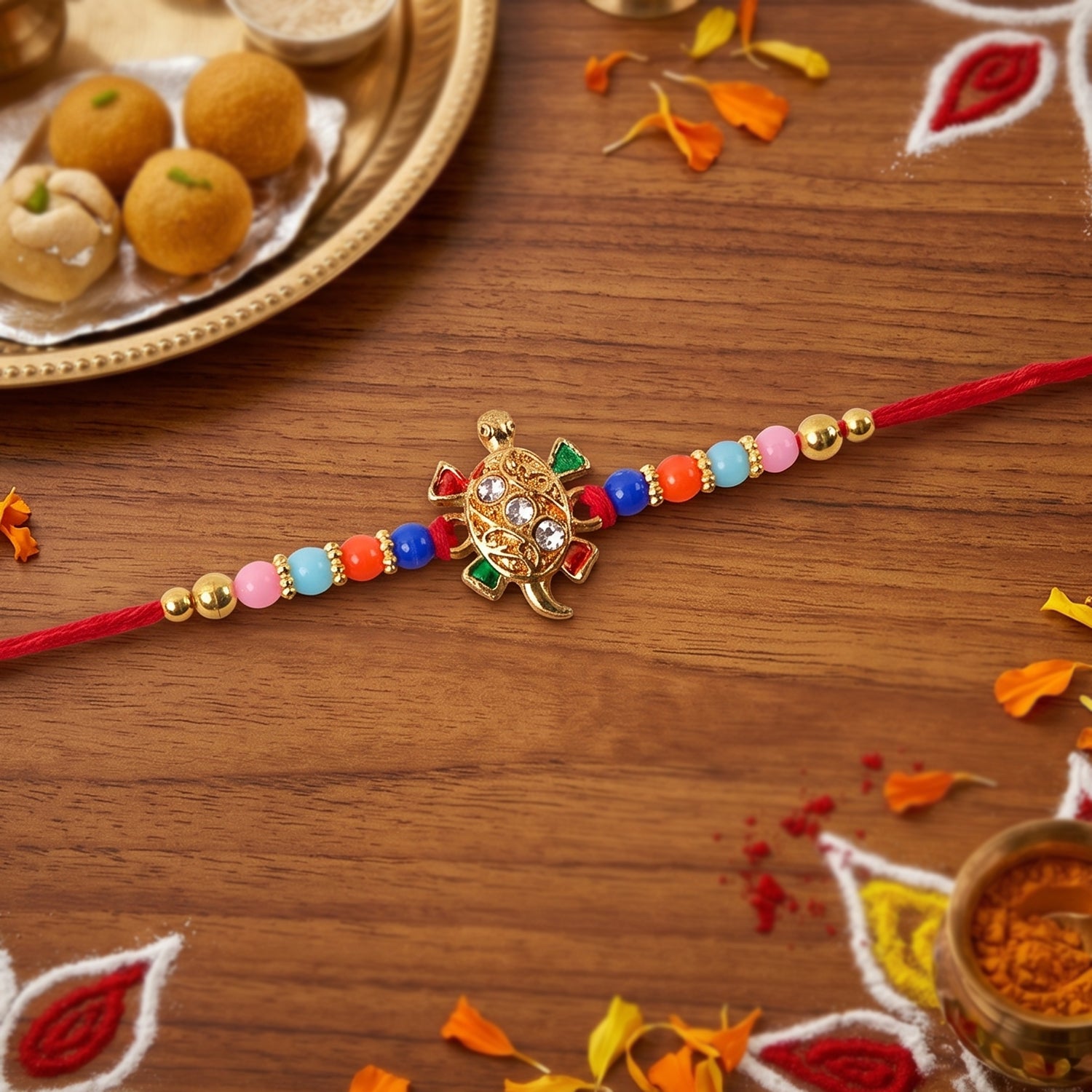 Cute Turtle Design Colorful Beads Rakhi for Rakshabandhan – Bhai Special - Image 3