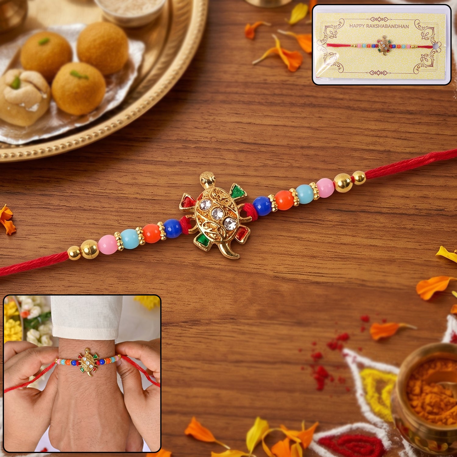 Cute Turtle Design Colorful Beads Rakhi for Rakshabandhan – Bhai Special - Image 2