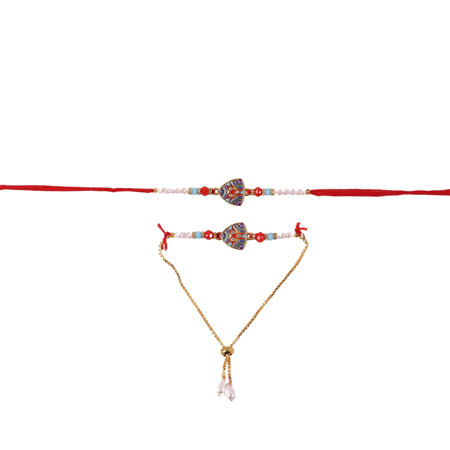 Triangle Shape Pearl Beads Rakhi for Brother – Rakshabandhan Special - Image 5
