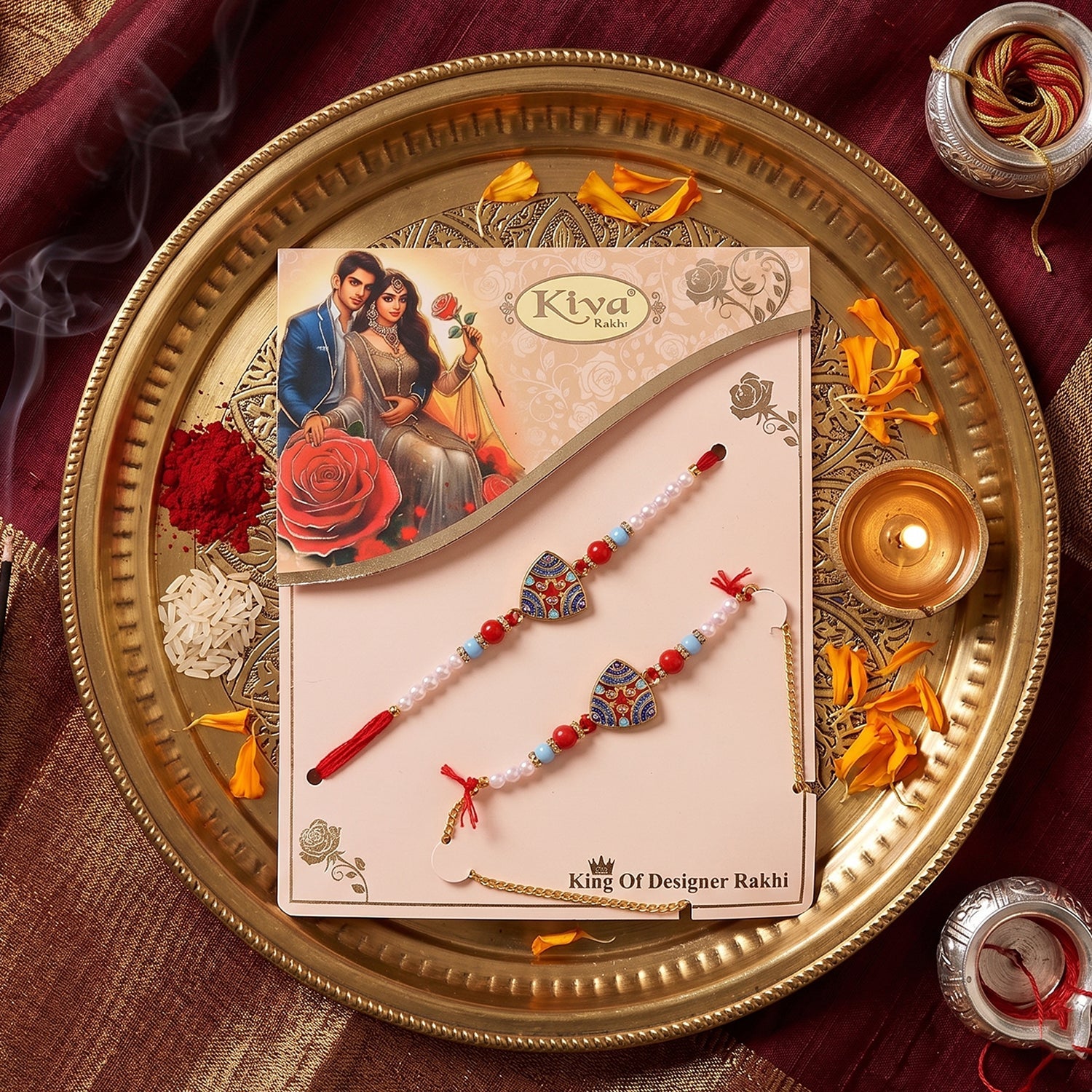 Triangle Shape Pearl Beads Rakhi for Brother – Rakshabandhan Special - Image 3