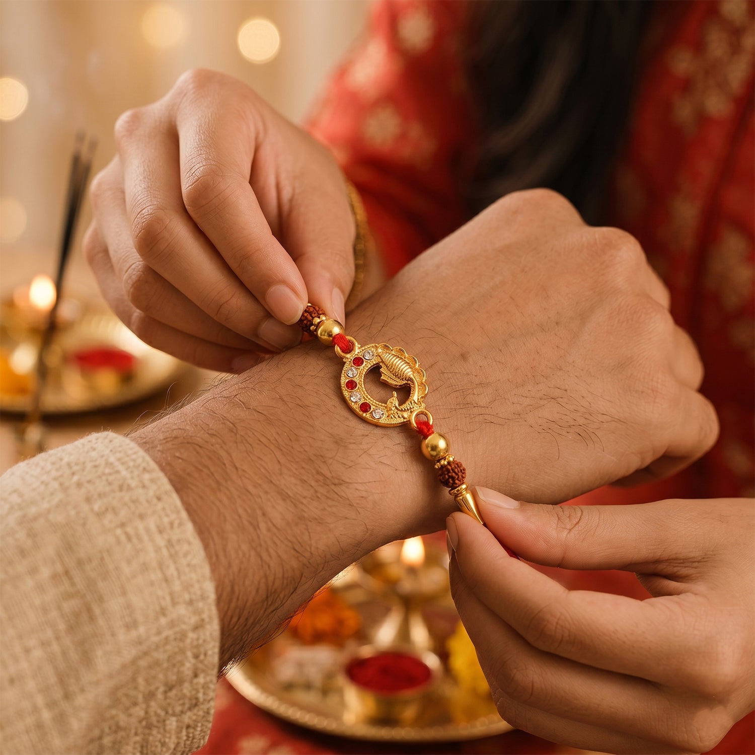 Premium Elegant Beadwork Rakhi for Bhai – Happy Rakshabandhan - Image 4