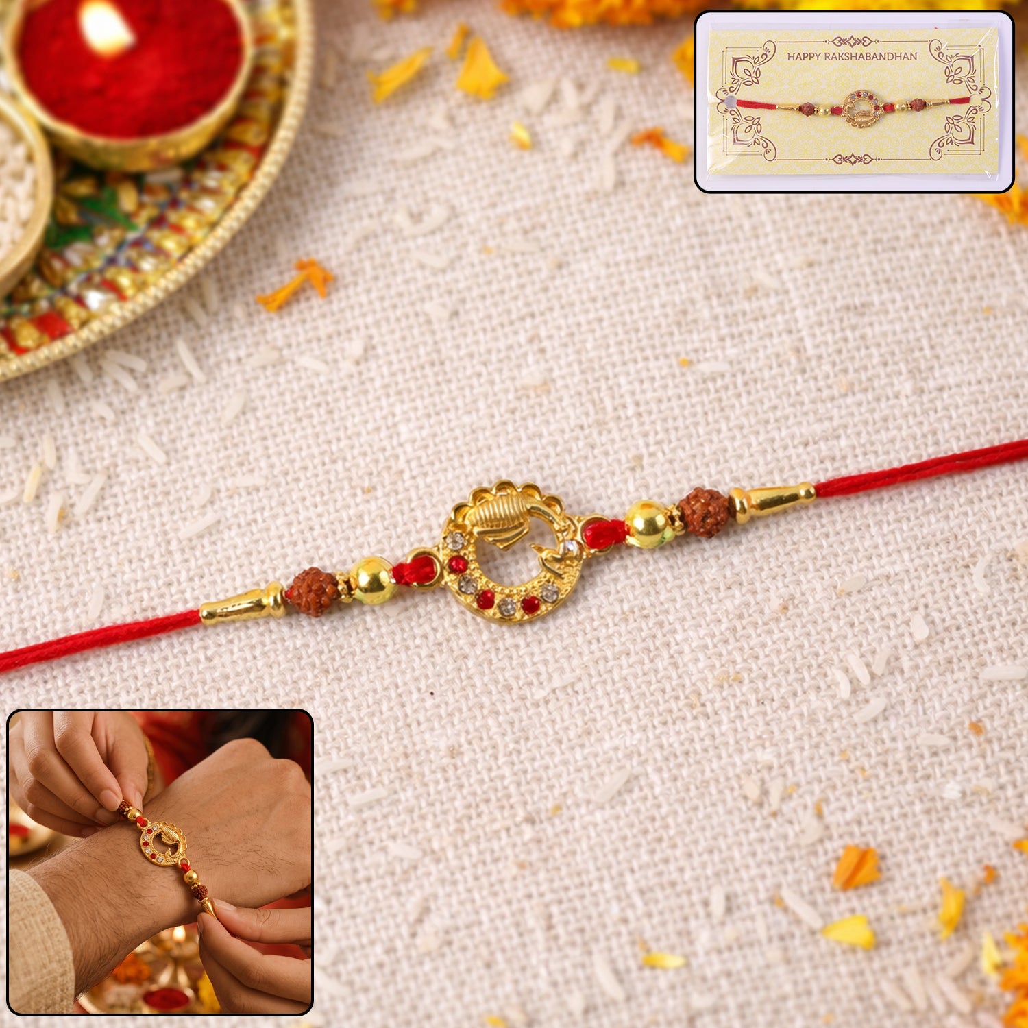 Premium Elegant Beadwork Rakhi for Bhai – Happy Rakshabandhan - Image 2