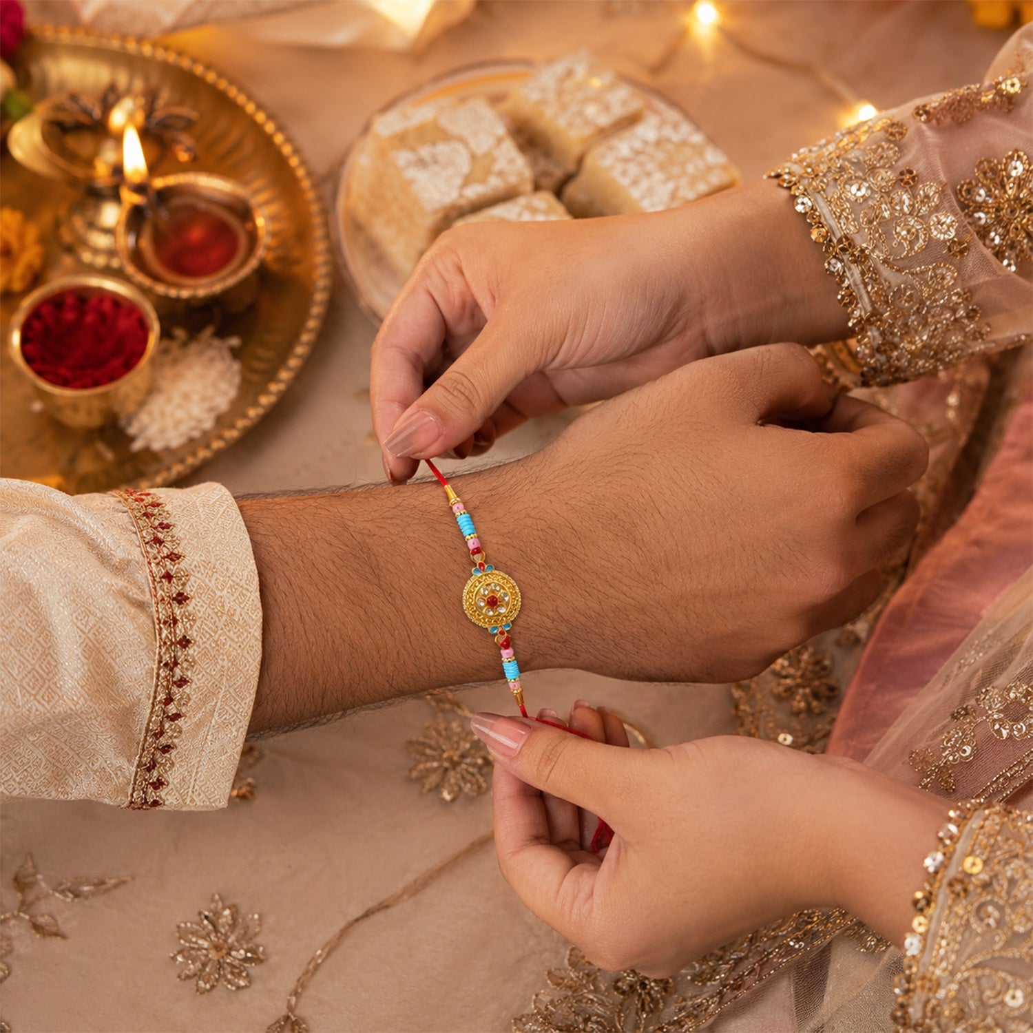Round Diamond Rakhi for Bhai – Happy Rakshabandhan - Image 2