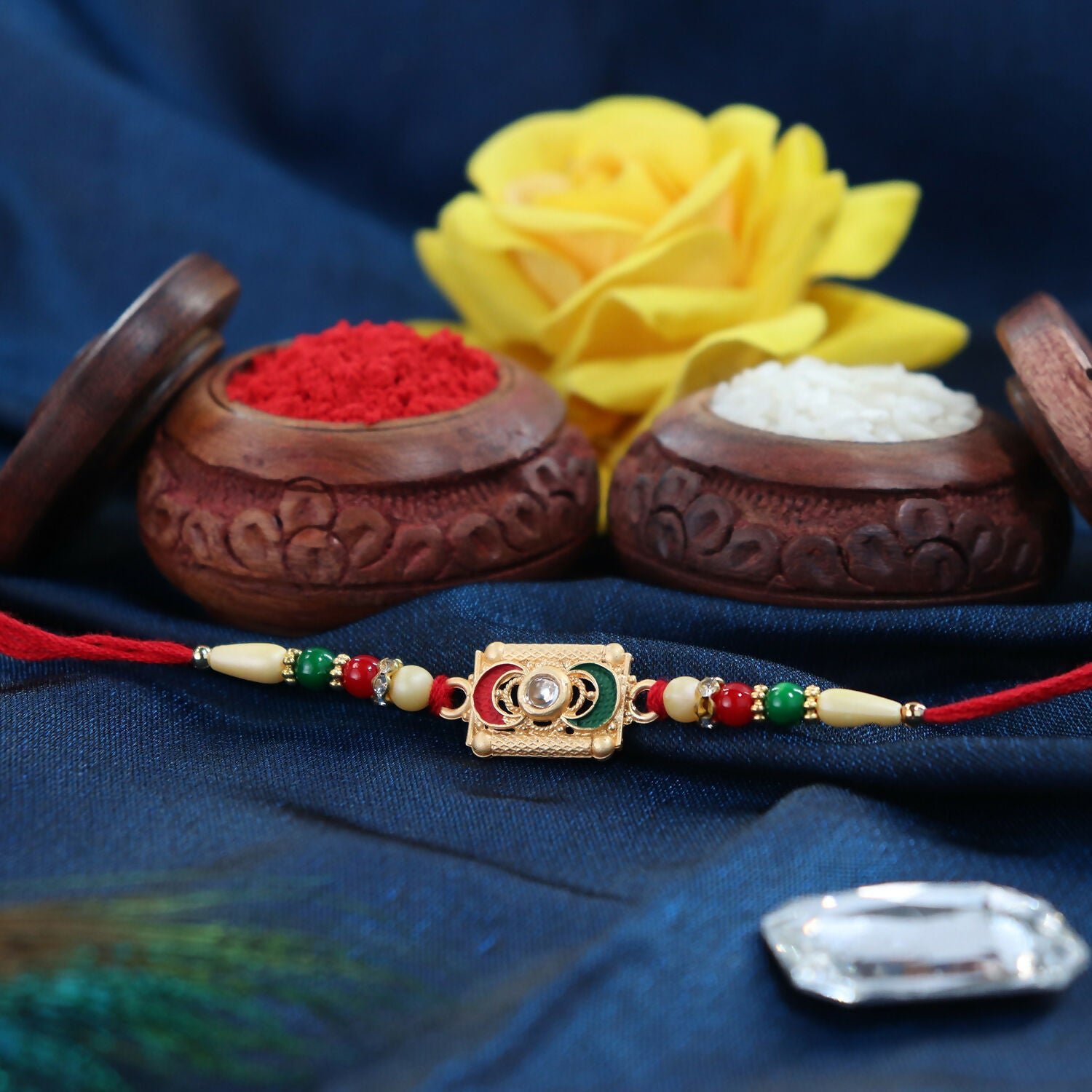 Traditional Meenakari Rakhi with Red-Green Beads – Elegant Festive Rakhi - Image 4