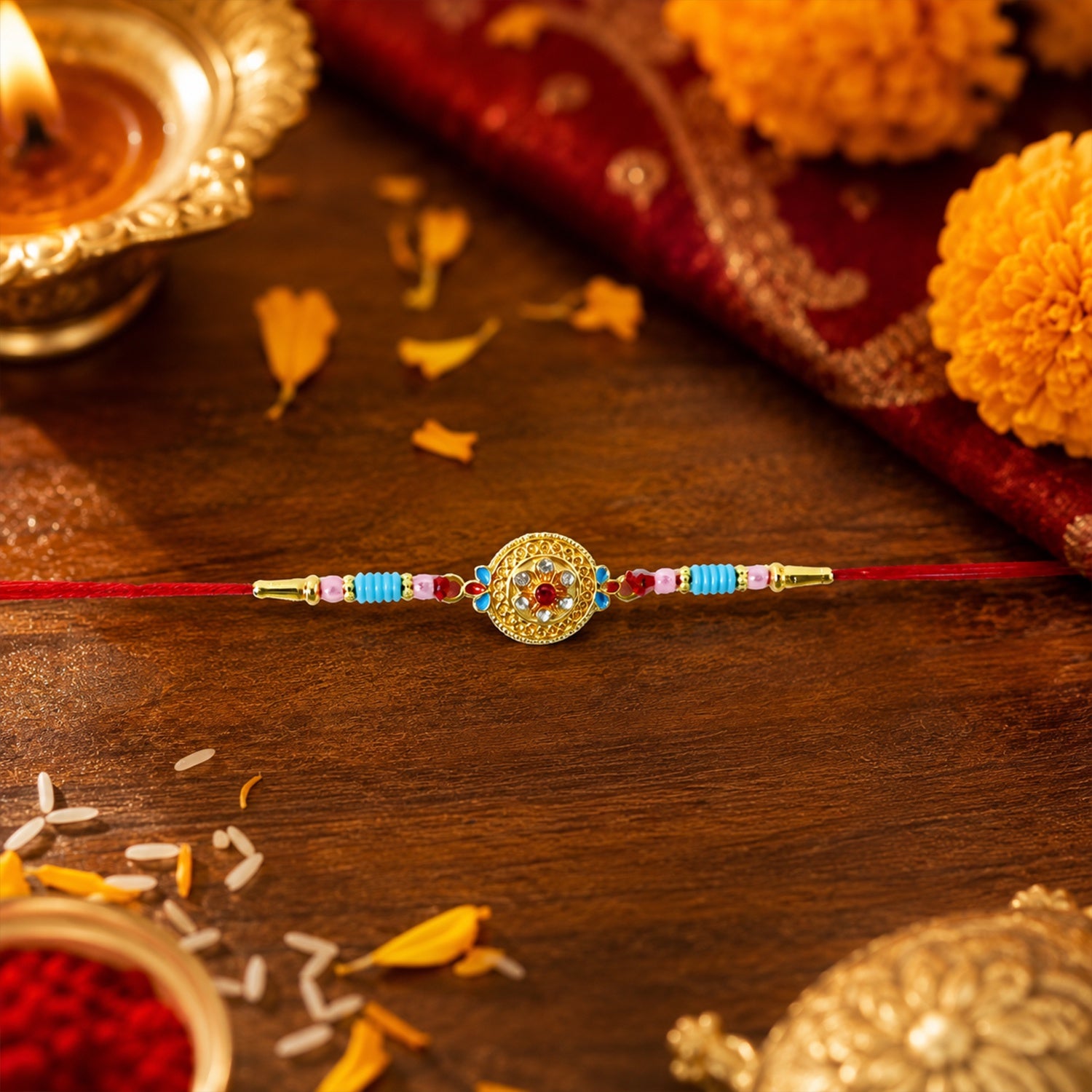 Round Diamond Rakhi for Bhai – Happy Rakshabandhan - Image 4