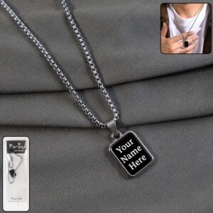 Men's Stainless-Steel Pendant Chain – Bold Black Rectangle Design