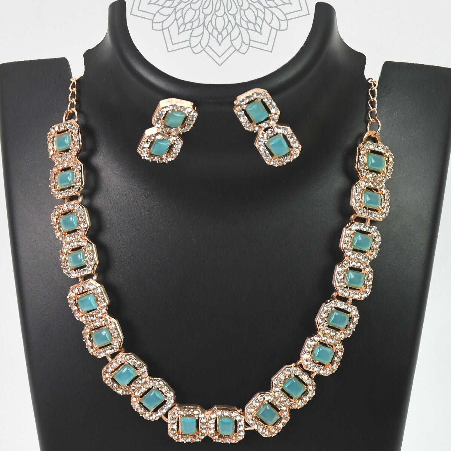 Diamond Necklace – White & Sky Blue Elegance | BW - Image 3