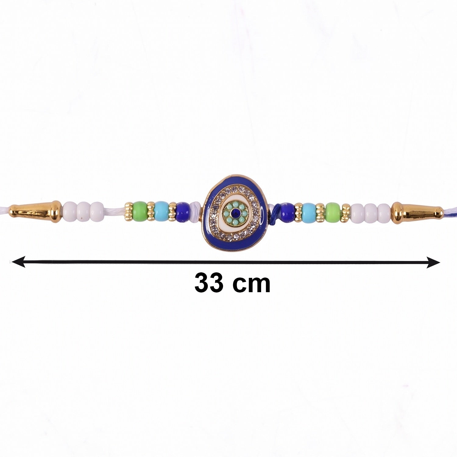 Evil Eye Round Kundan Diamond Rakhi – Traditional Raksha Bandhan Gift - Image 6