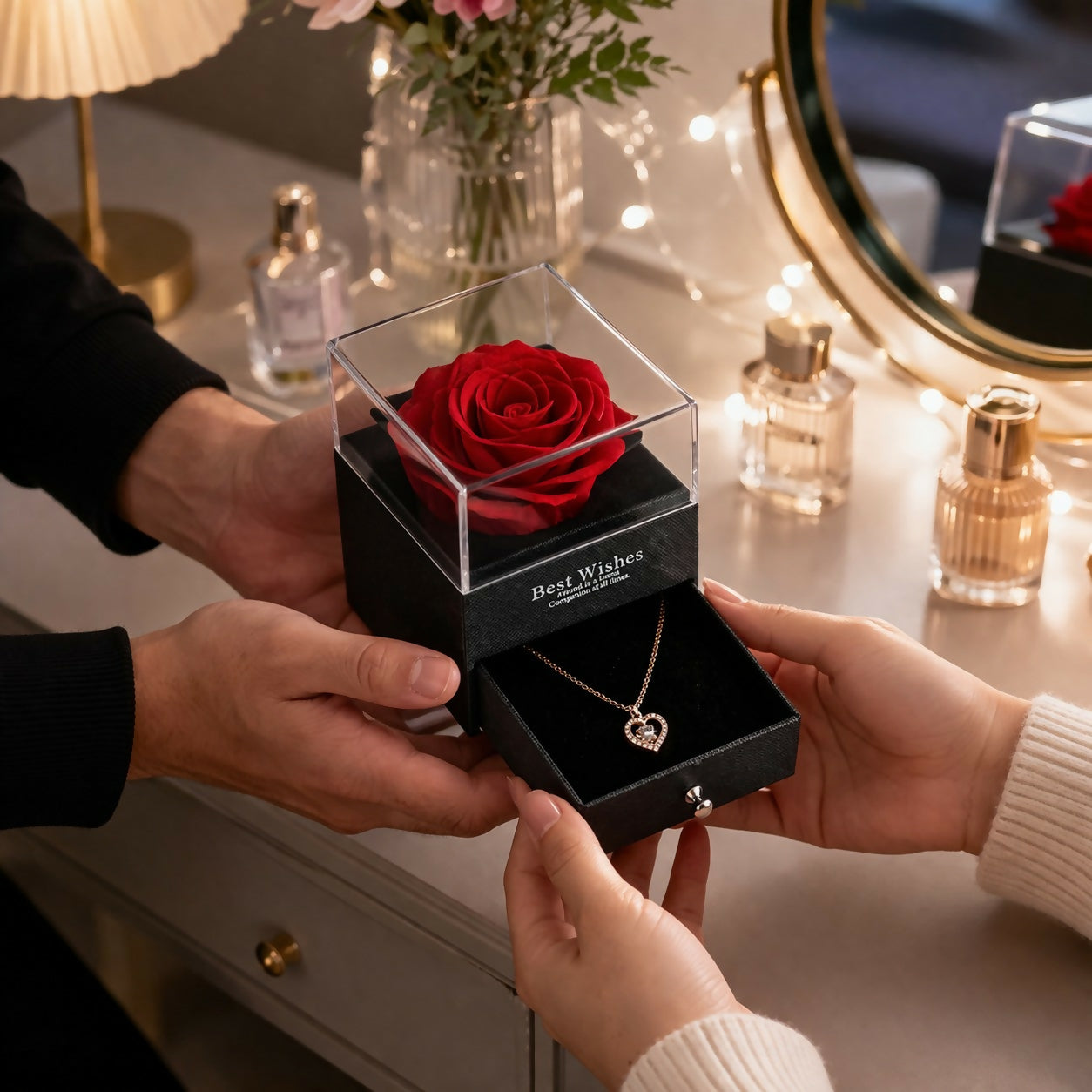 Eternal Rose Gift Box with Necklace – Romantic Decor & Jewelry - Image 3