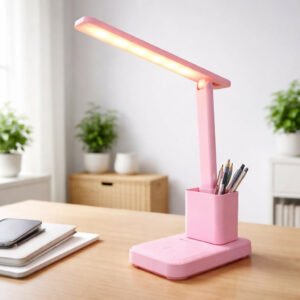 Pink LED Study Table Lamp with Pen Holder & Touch Control