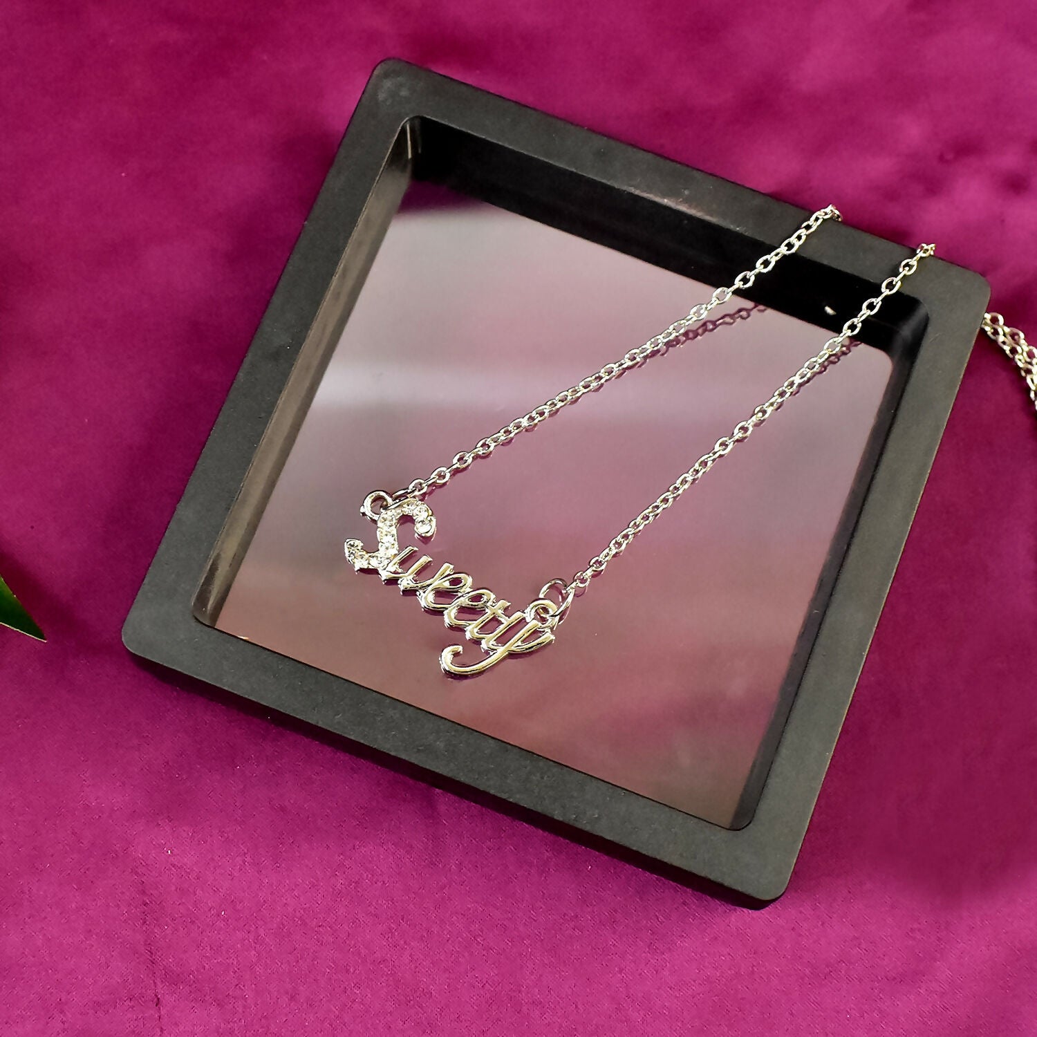 Sweety Pendant Necklace – Silver-Tone Elegant Script Design - Image 2