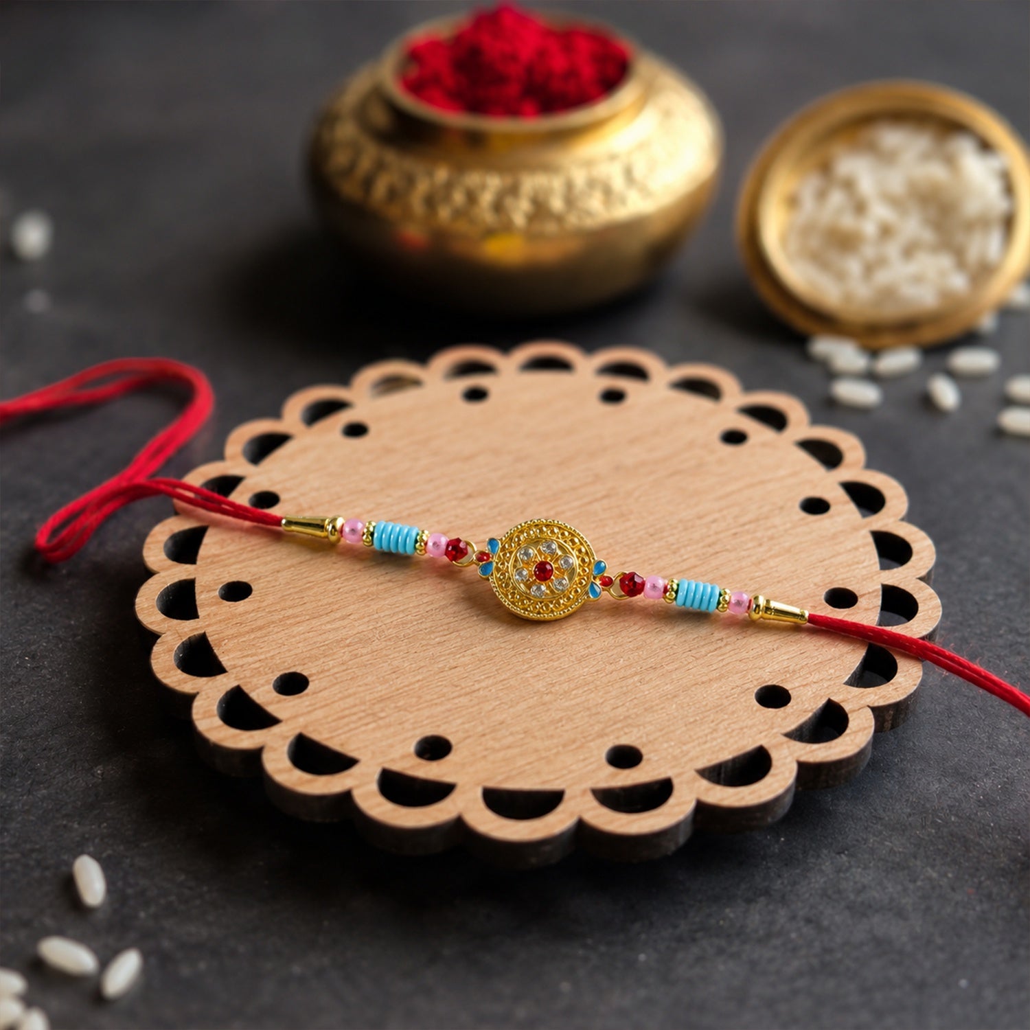 Round Diamond Rakhi for Bhai – Happy Rakshabandhan - Image 3