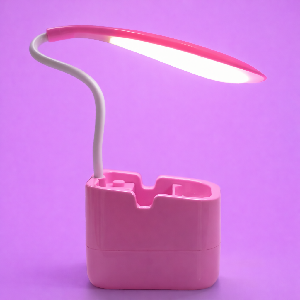 Pink LED Desk Lamp with Pen Holder and Phone holder for Study Table and Kids Room Decor - Image 4