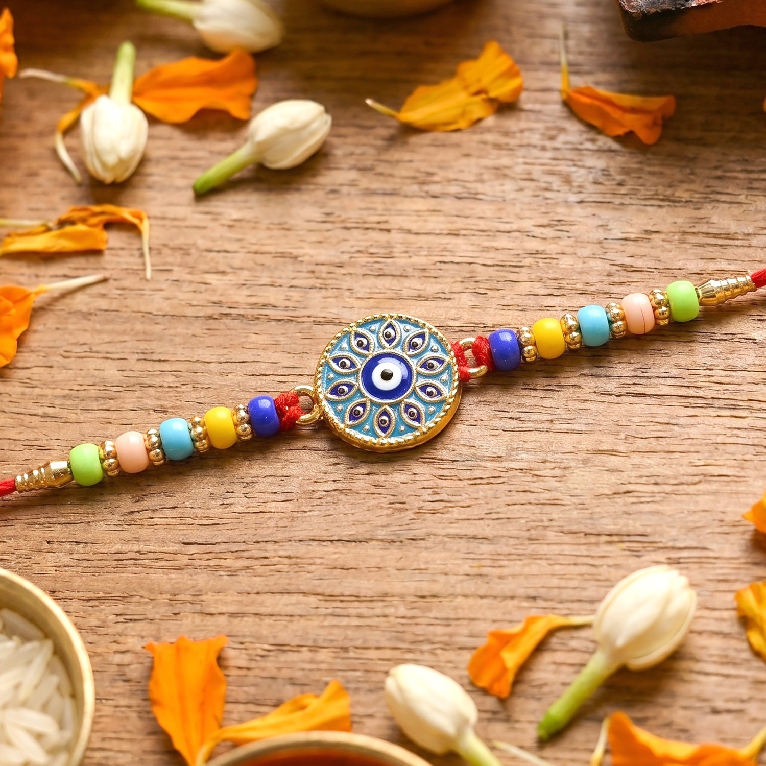 Evil Eye Mandala Round Rakhi for Bhai – Happy Rakshabandhan - Image 4