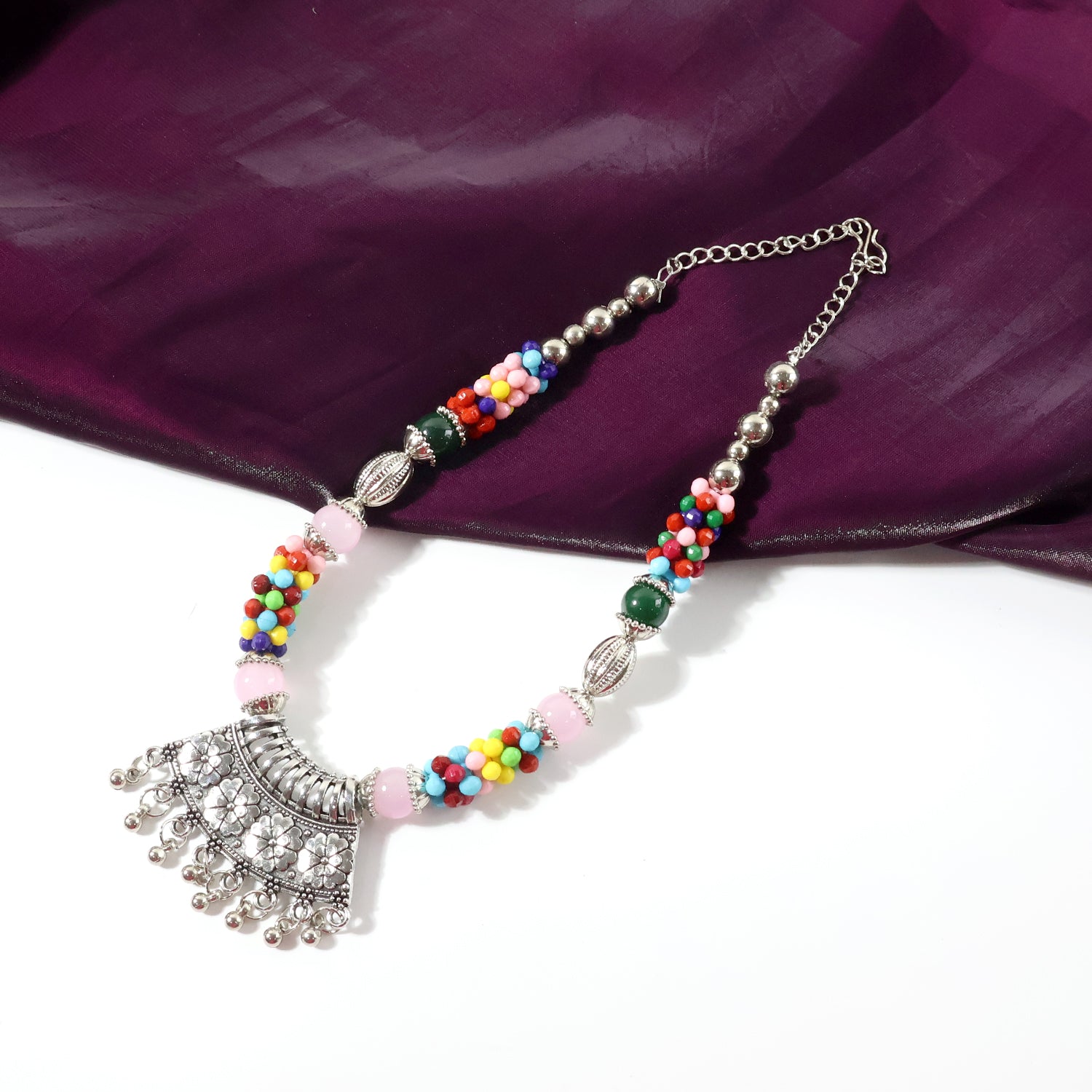 Oxidised Multicolor Beaded Necklace – Traditional Handcrafted Jewellery Set - Image 3