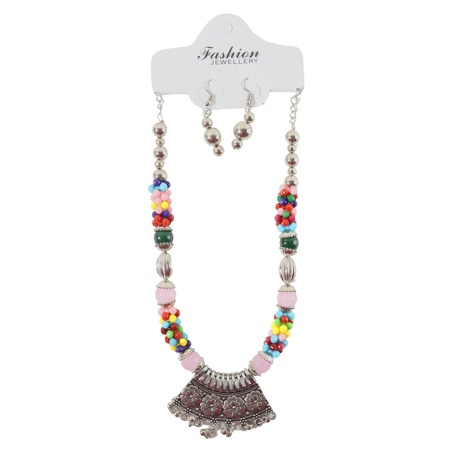 Oxidised Multicolor Beaded Necklace – Traditional Handcrafted Jewellery Set - Image 4