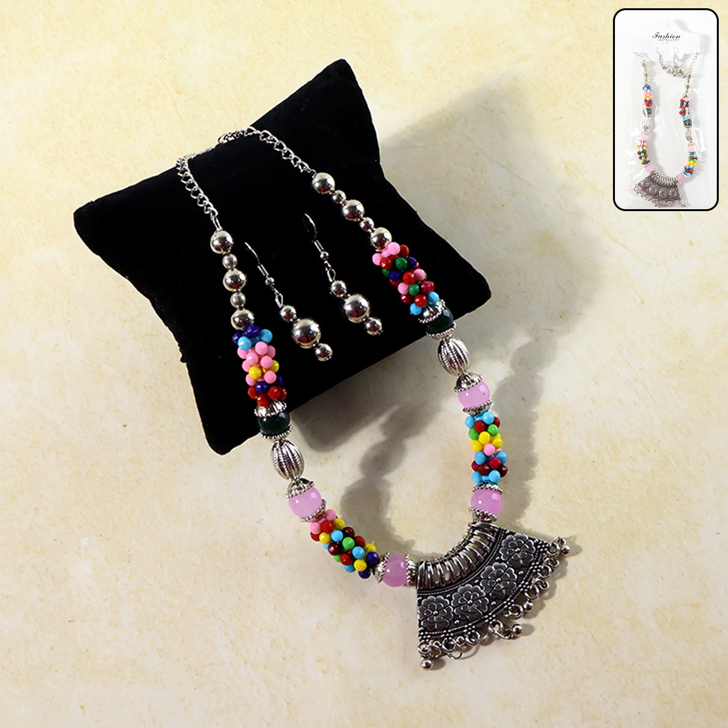 Oxidised Multicolor Beaded Necklace – Traditional Handcrafted Jewellery Set