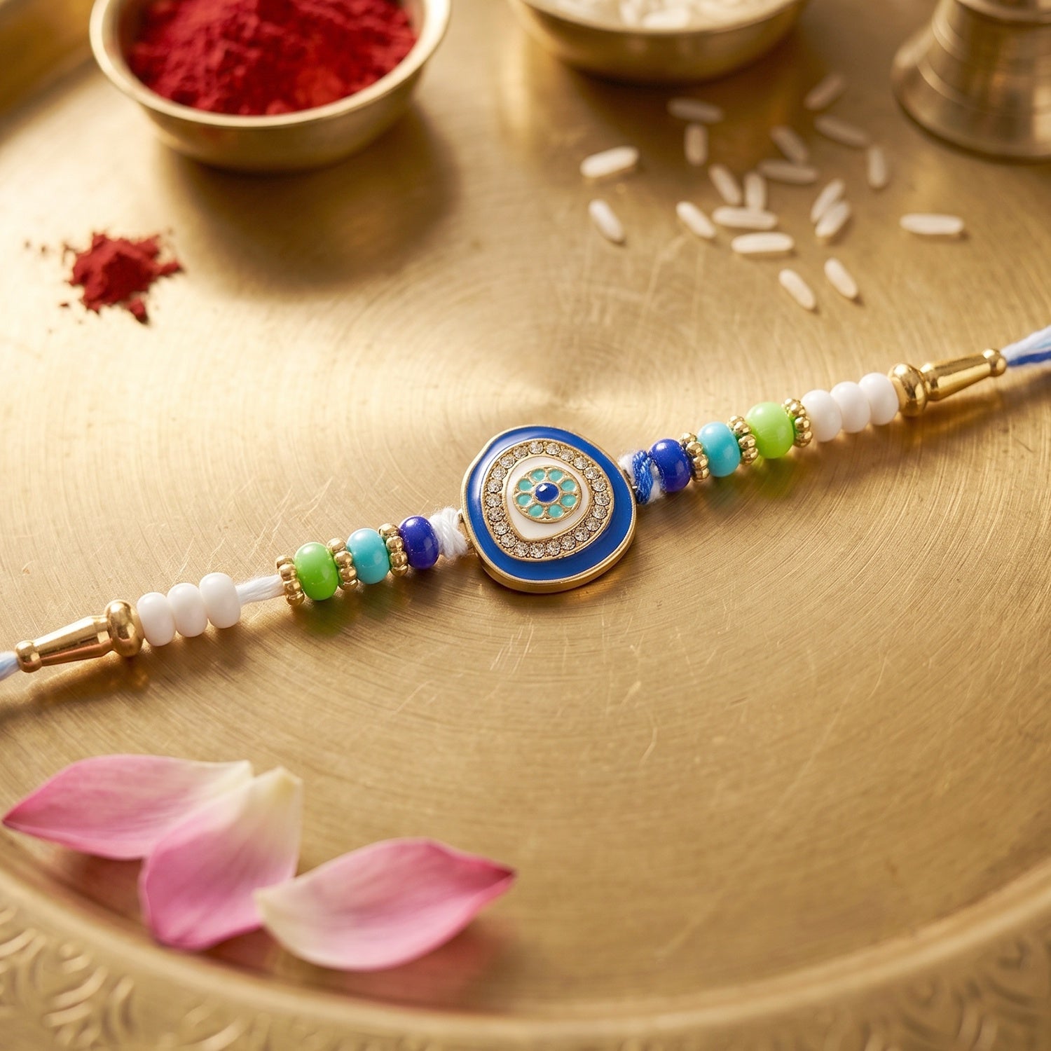 Evil Eye Round Kundan Diamond Rakhi – Traditional Raksha Bandhan Gift - Image 4
