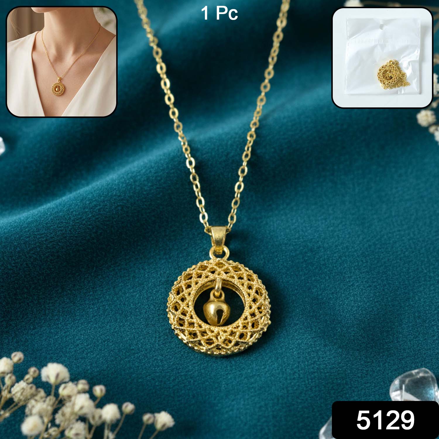 Golden Necklace with Intricate Round Pendant – Elegant Jewelry - Image 2
