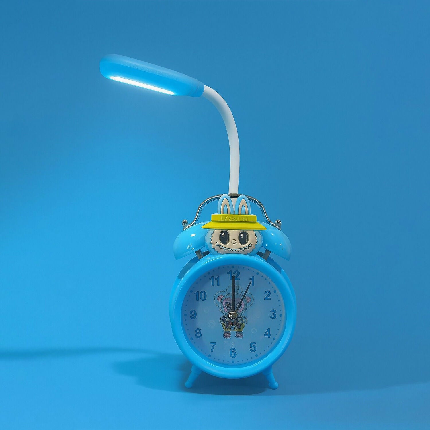 Kids Cartoon Blue Alarm Clock with LED Reading Lamp | Cute Rabbit Design