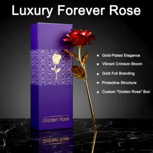 Luxury 24K Gold Plated Red Rose Gift with Purple Box