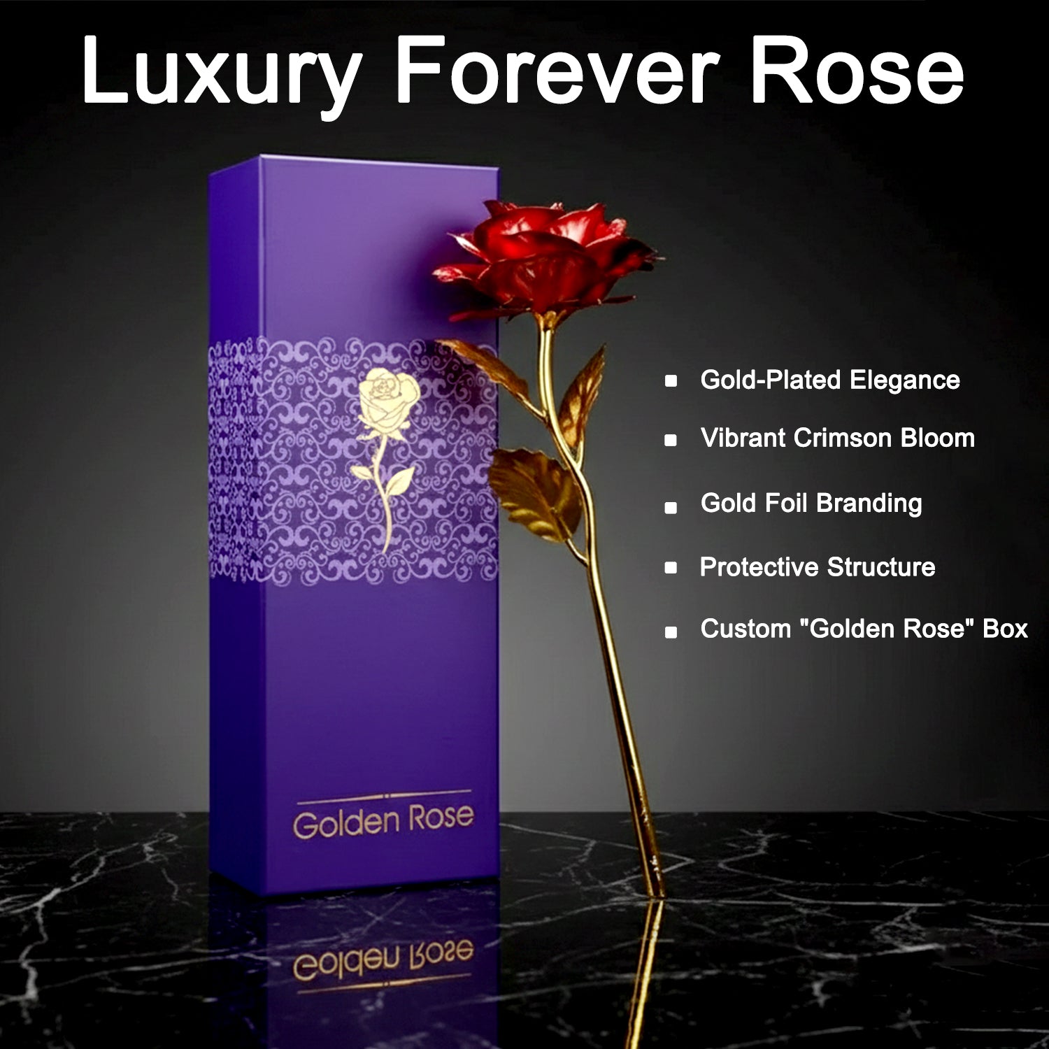 Luxury 24K Gold Plated Red Rose Gift with Purple Box