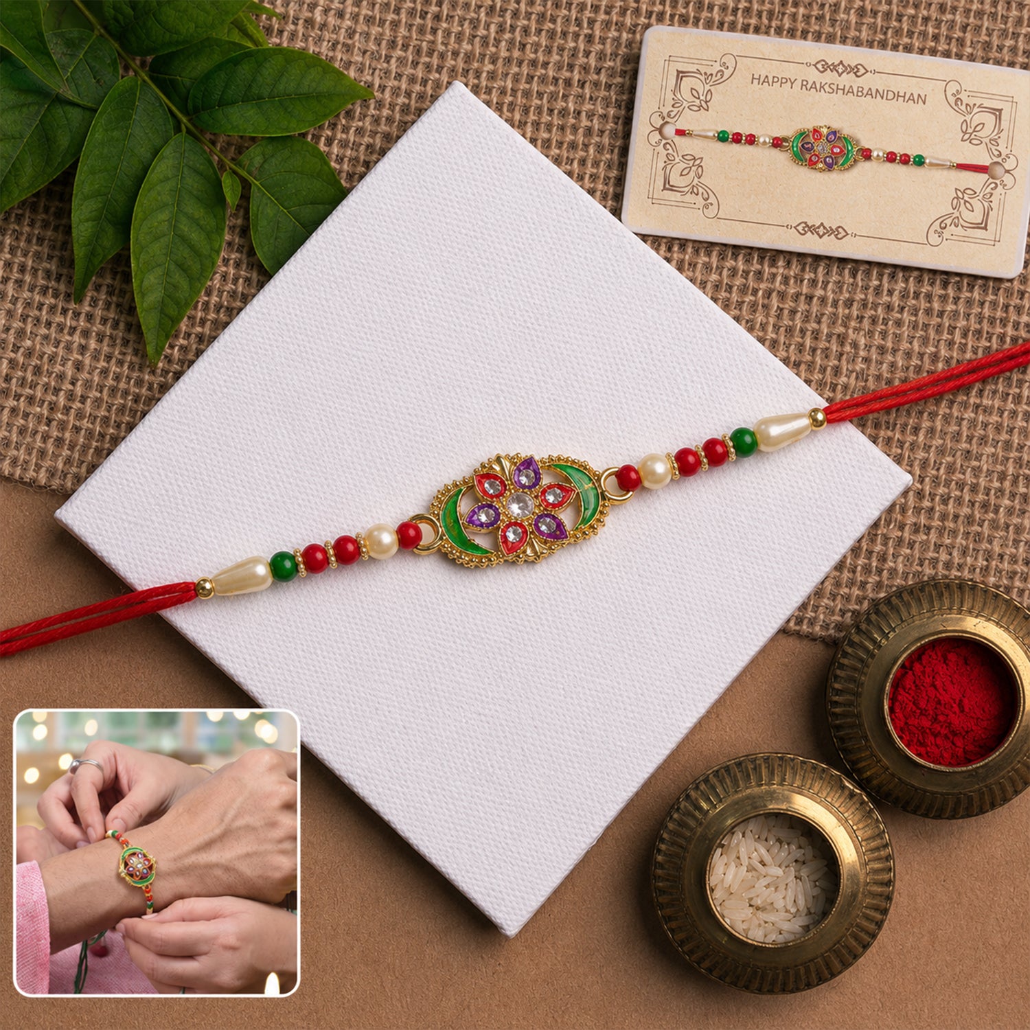 Premium Multicolor Stone Studded Rakhi for Bhai – Happy Rakshabandhan