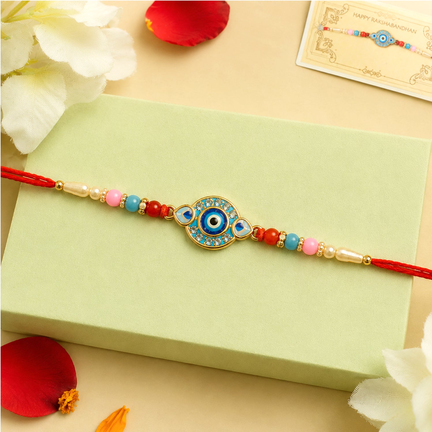 Evil Eye Decorative Beads Rakhi for Rakshabandhan – Bhai Special