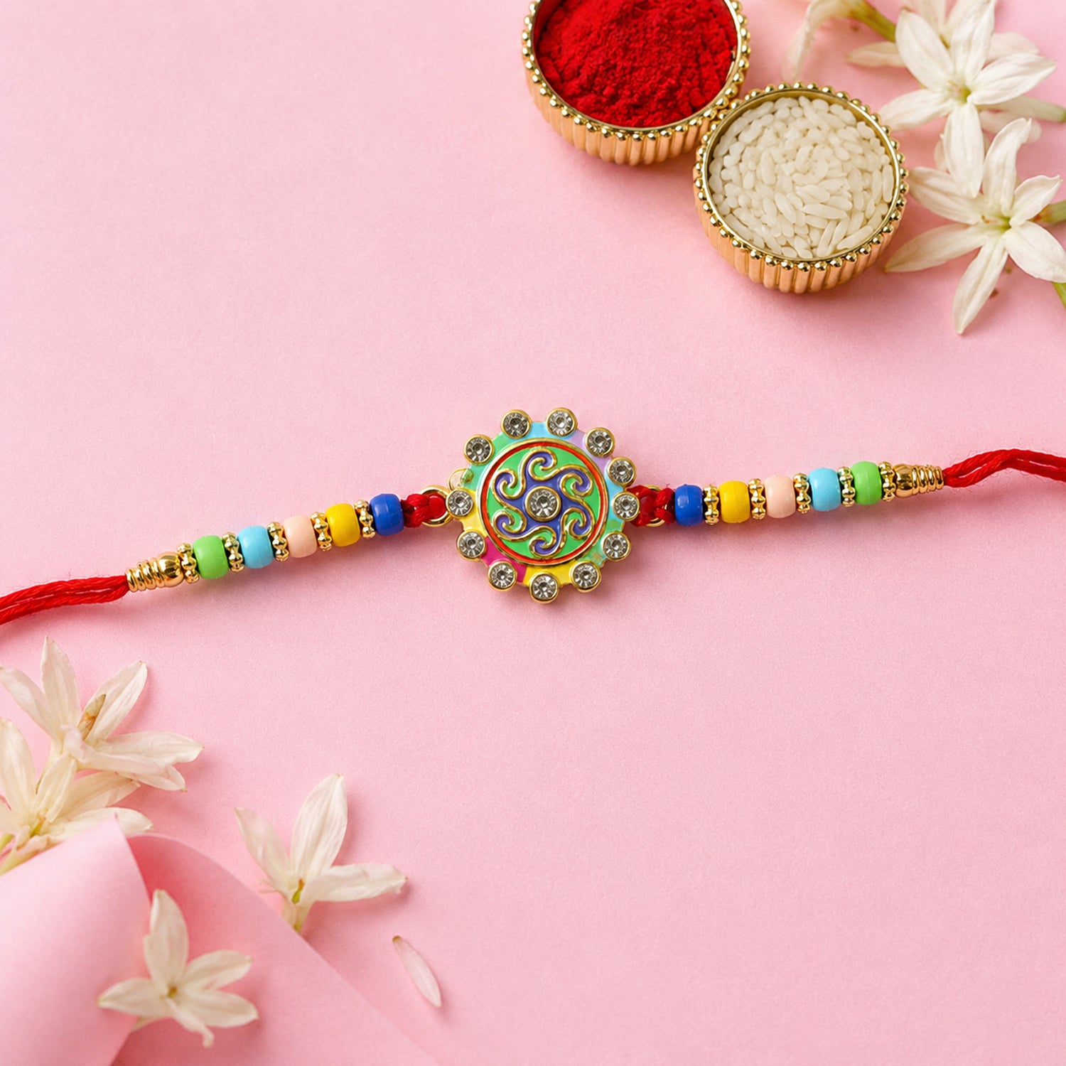 Premium Multicolor Beads Stone Centerpiece Rakhi for Brother on Rakshabandhan