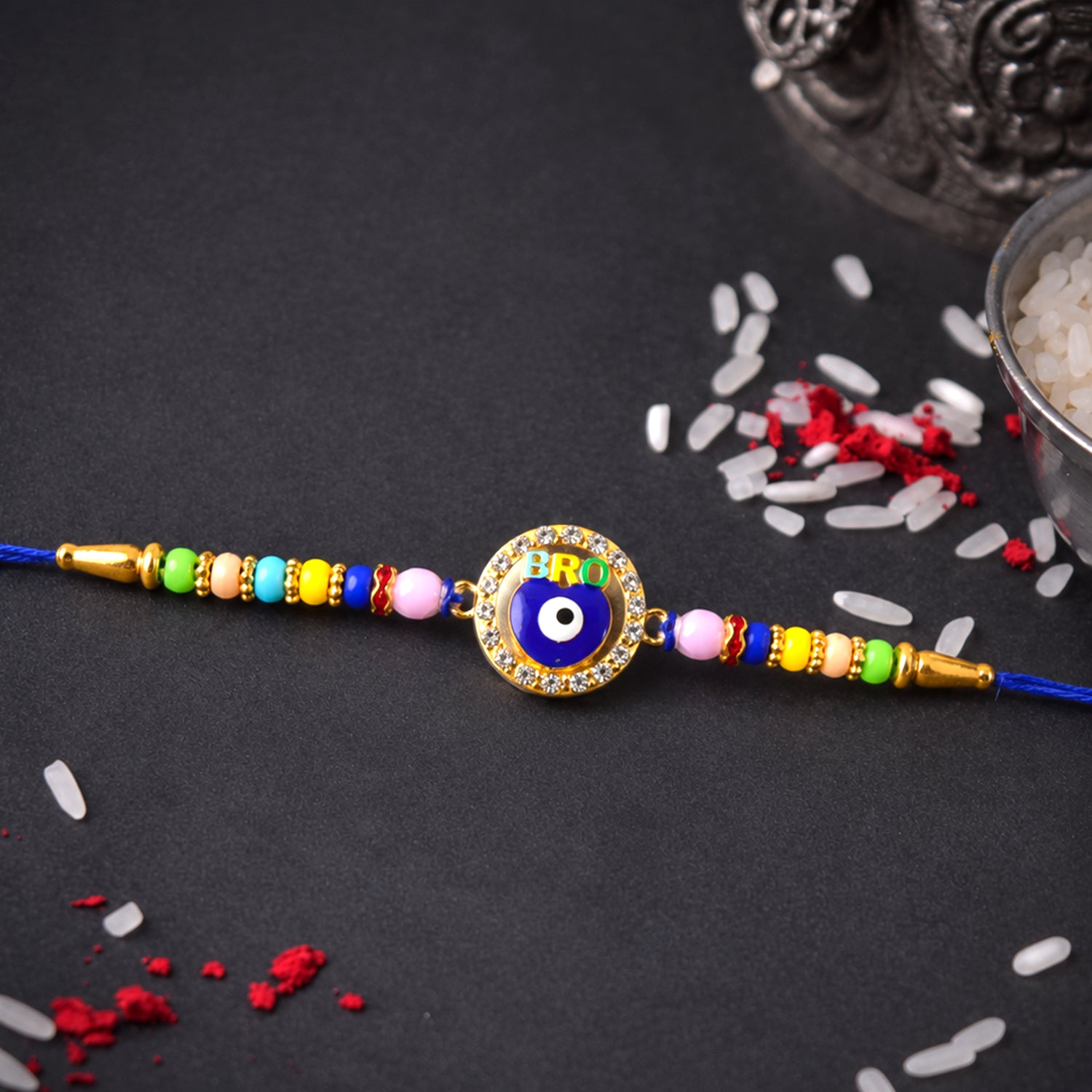 Evil Eye BRO Colorful Beads Rakhi for Brother & Sister on Rakshabandhan