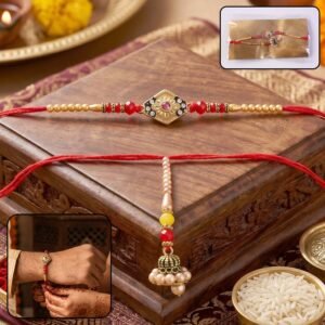 Diamond Shape Stone Designer Rakhi with Pearl Jhumka - Elegant Bhabhi Rakhi