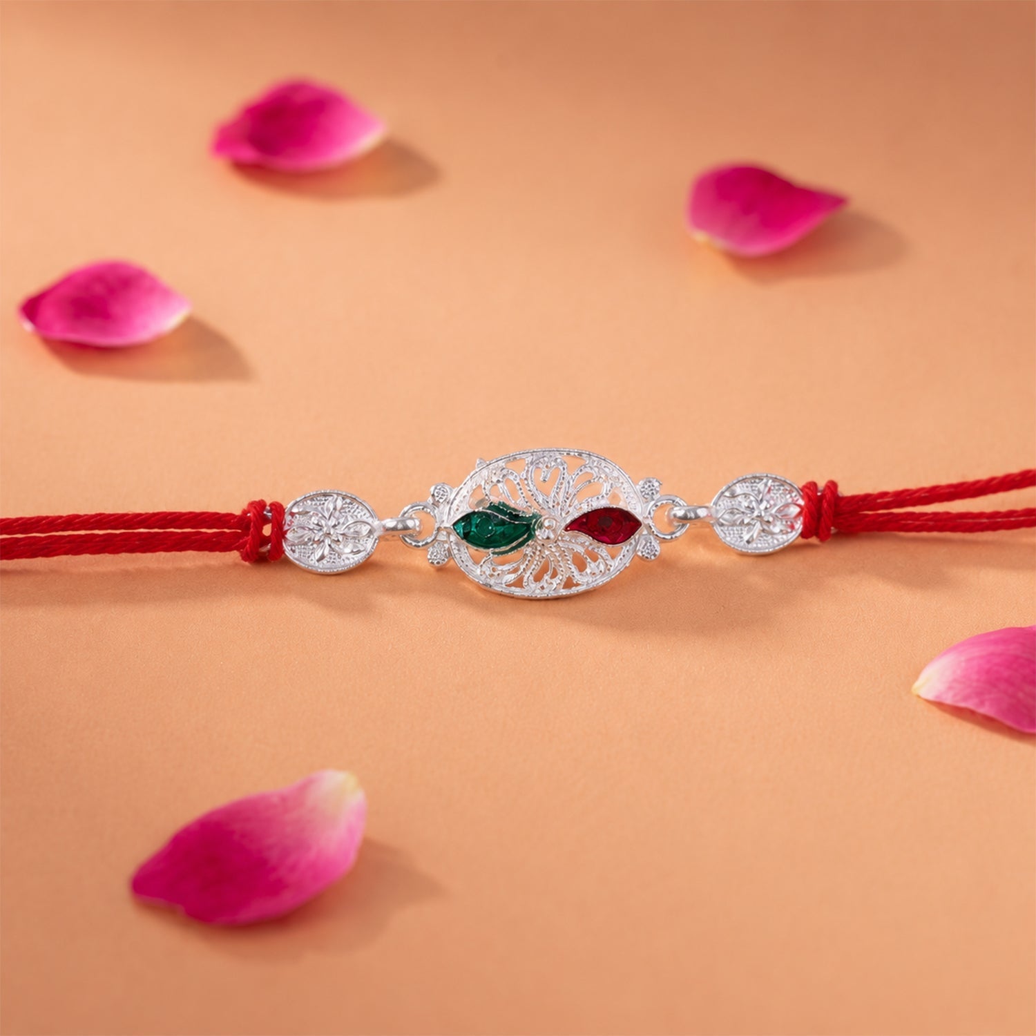 Silver Oval Comfortable Red Thread Rakhi for Brother this Rakshabandhan - Image 4