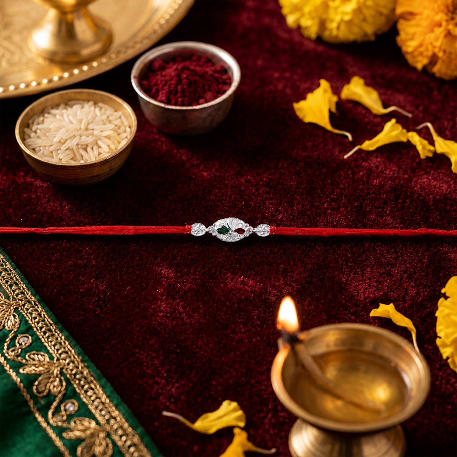 Silver Oval Comfortable Red Thread Rakhi for Brother this Rakshabandhan - Image 3