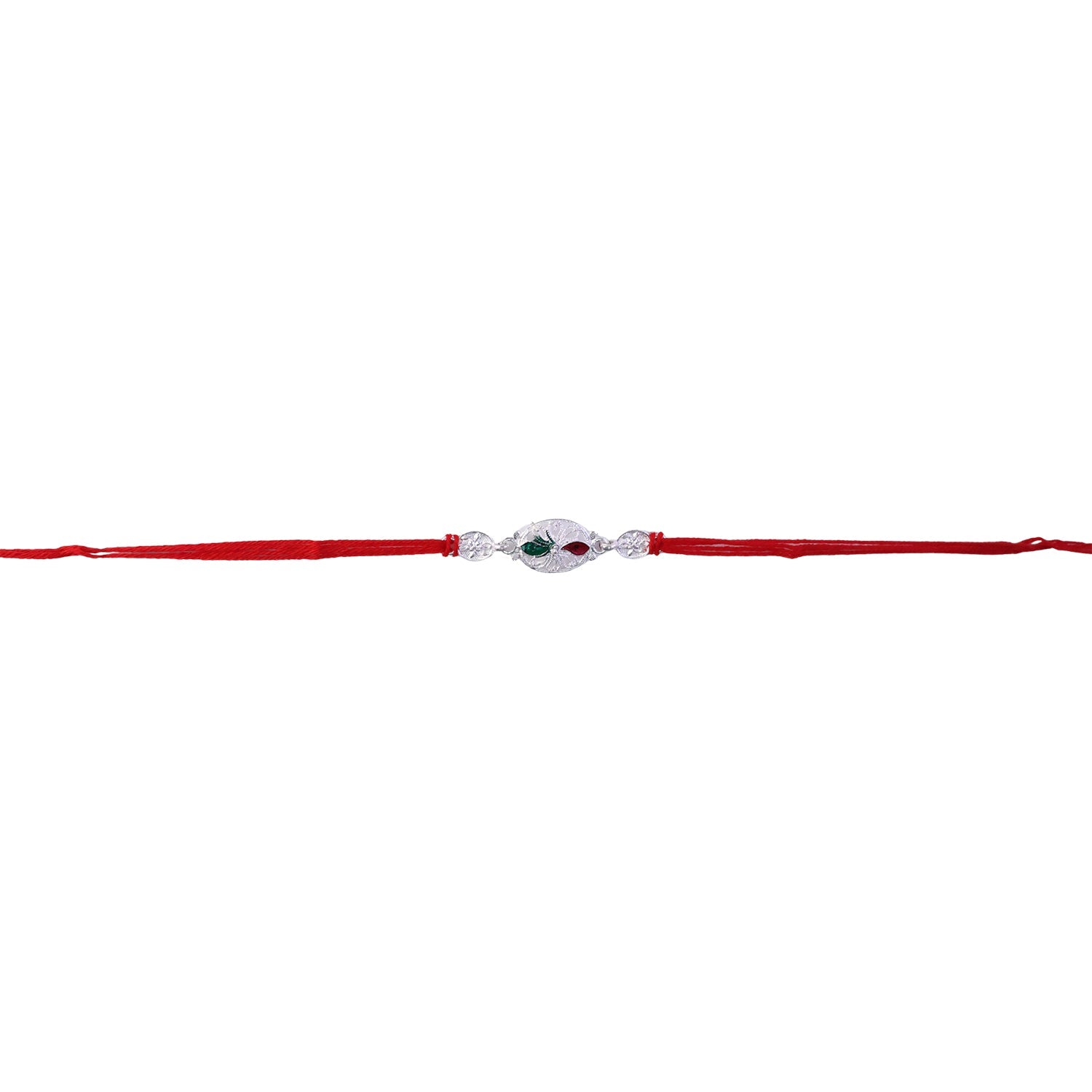 Silver Oval Comfortable Red Thread Rakhi for Brother this Rakshabandhan - Image 5