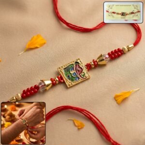 Traditional Square Motif Red Beads Rakhi for Brother – Rakshabandhan Special