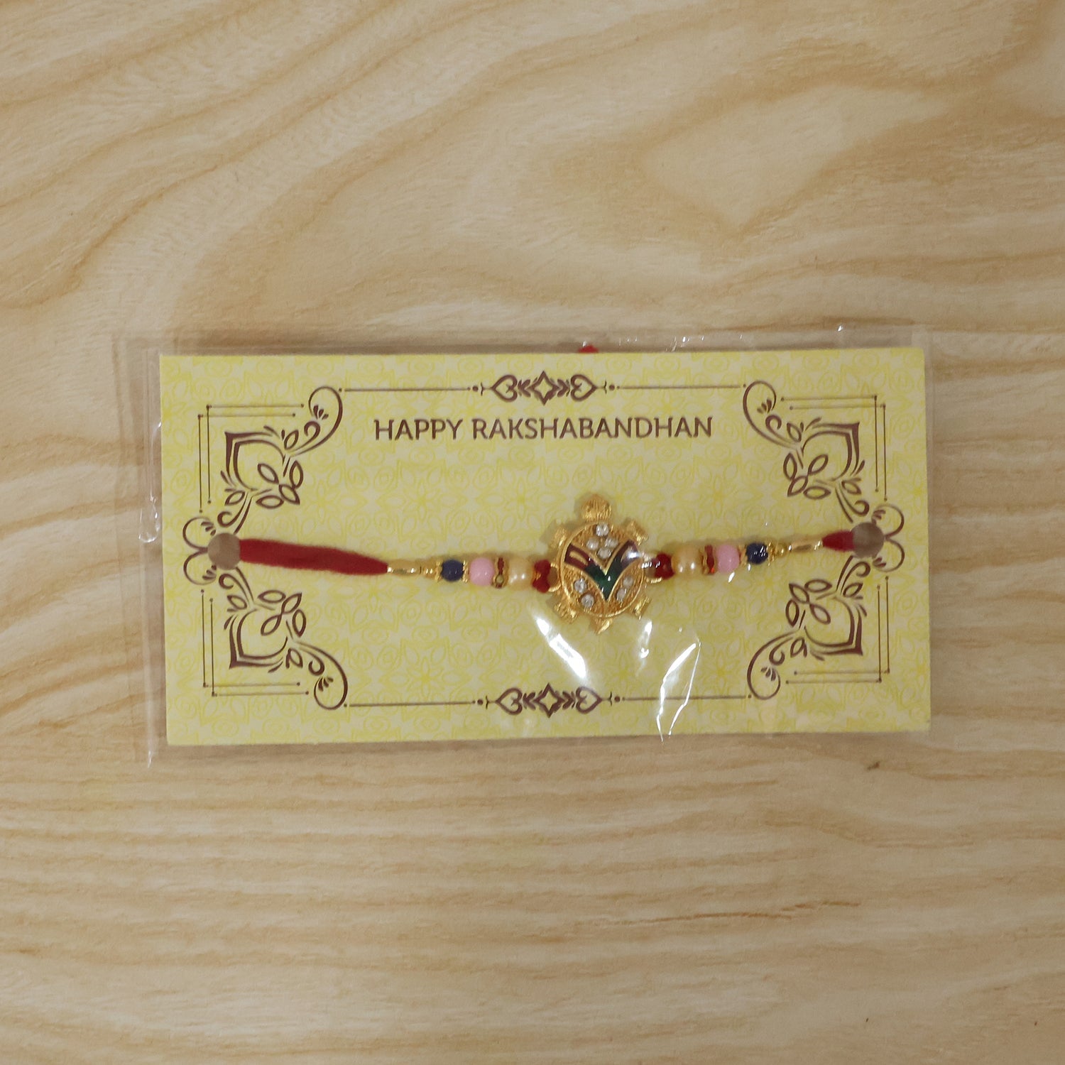 Golden Turtle Pearl Beads Rakhi for Bhai – Happy Rakshabandhan - Image 7